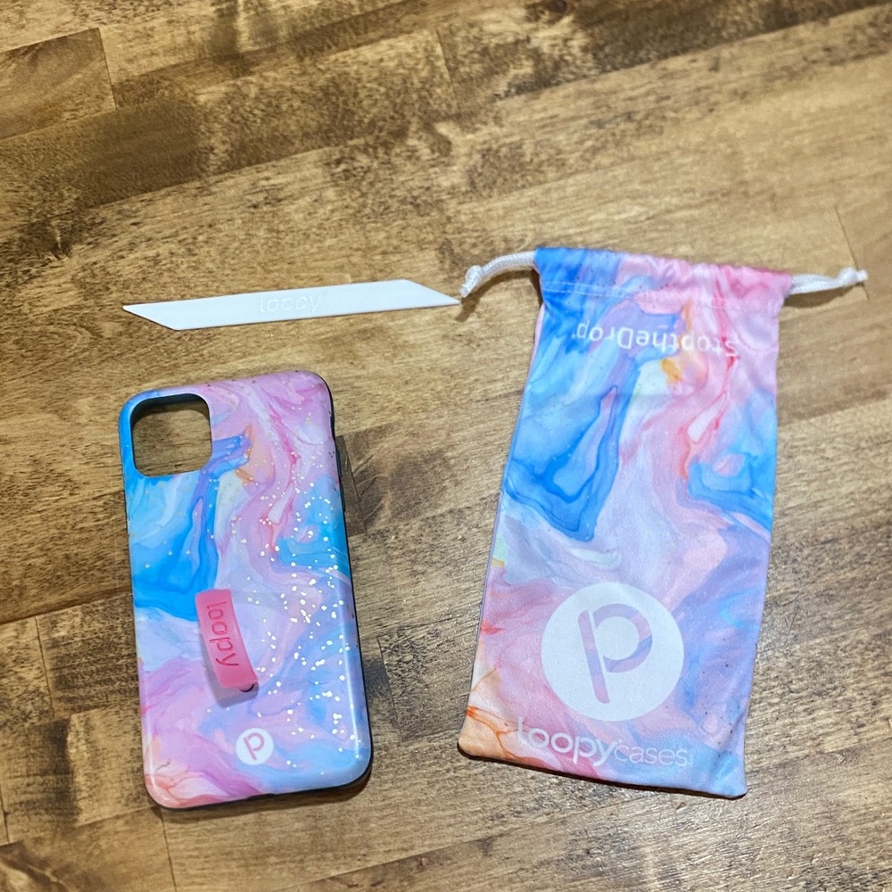 Pink and Blue Marble IPhone 11 Pro Max Case with Strap